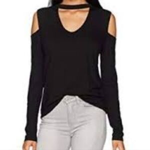 Pam & Gela cold shoulder top w/choker XS P New Black